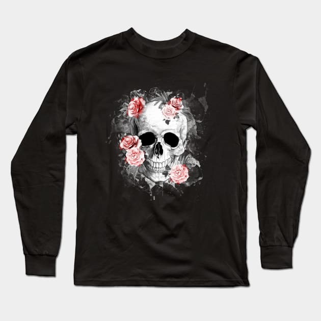 Tribe skull art design with roses Long Sleeve T-Shirt by Collagedream